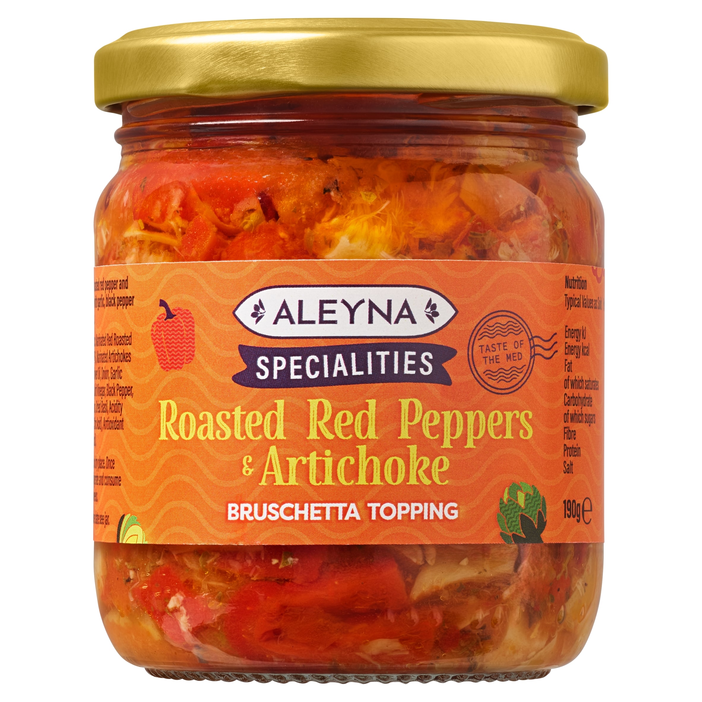 Aleyna Specialities Roasted Red Pepper and Artichoke Bruschetta Topping 190g