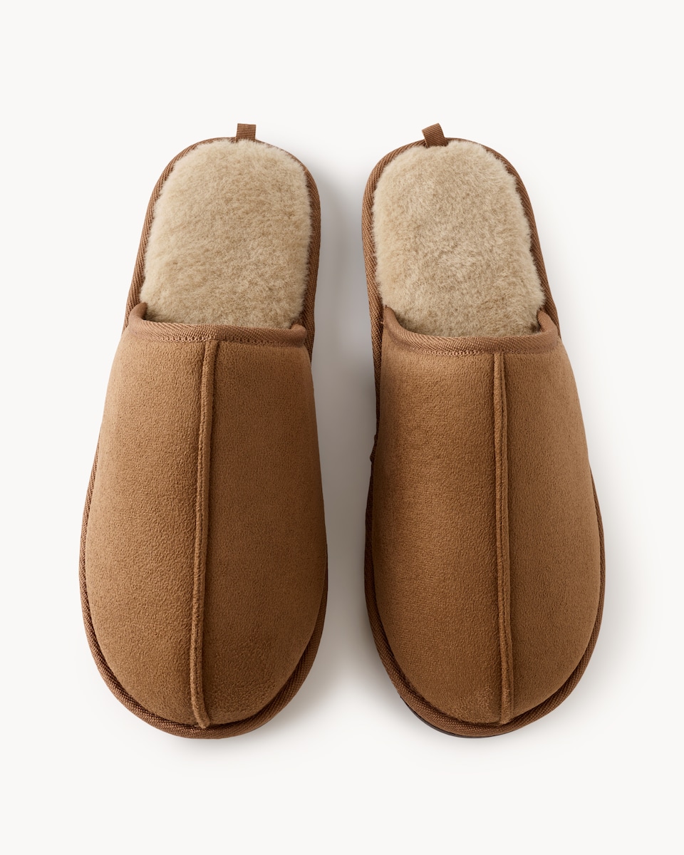 image 1 of F&F Faux Fur Lined Mule Slippers in Tan