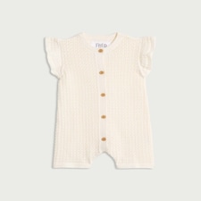 F&F Baby Pure Cotton Knitted Frill Sleeved Romper in White