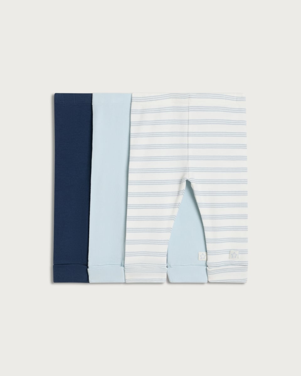 F&F Baby 3-Pack Cotton Rich Ribbed Leggings in Blue