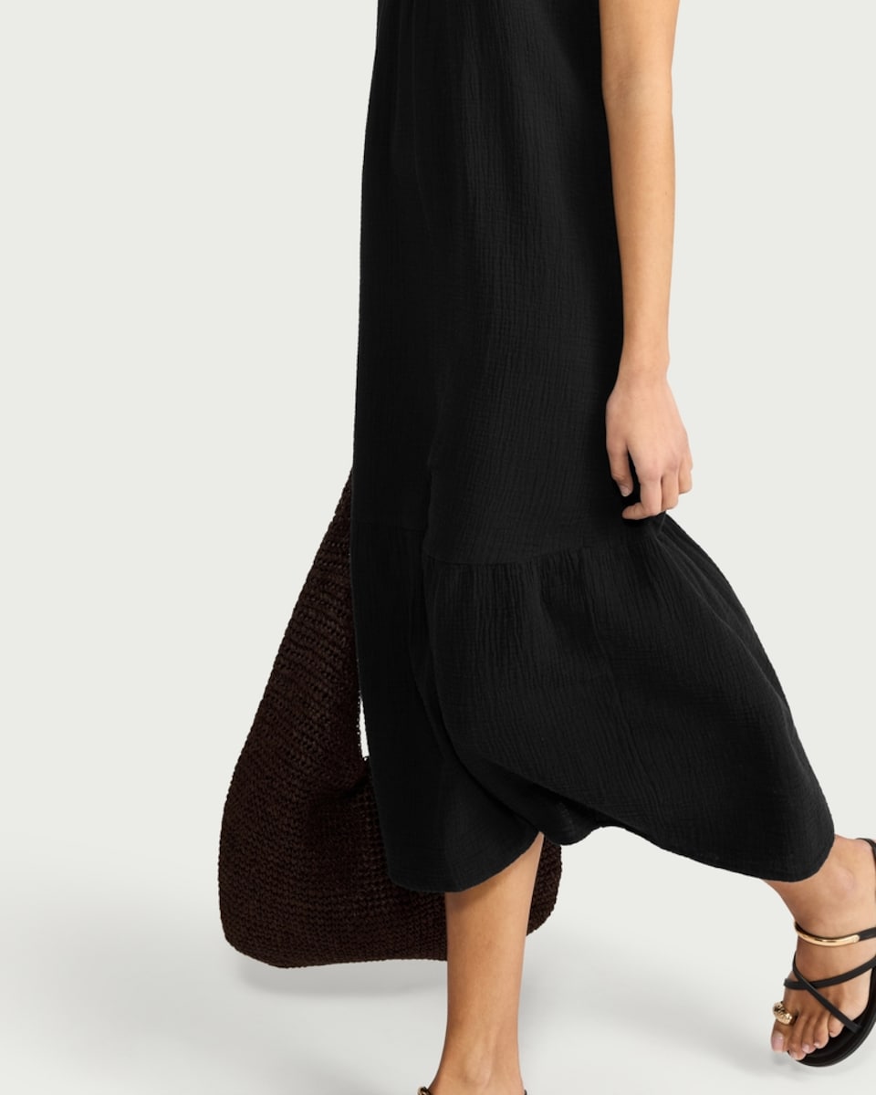 image 1 of F&F Pure Cotton Lace Back Sleeveless Midi Beach Dress in Black