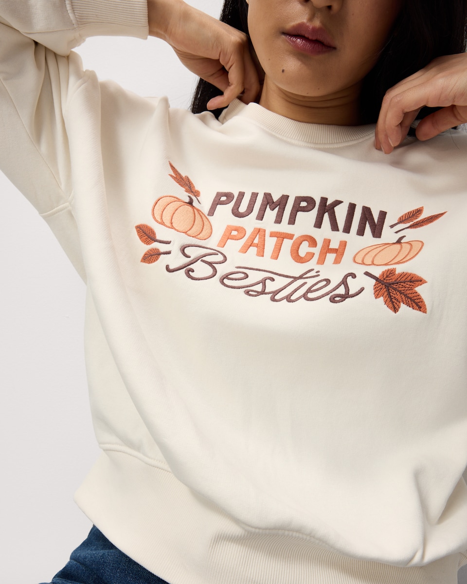 image 1 of F&F Cotton Rich Halloween Pumpkin Sweatshirt in Cream