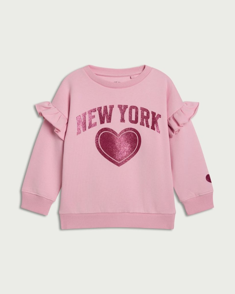 image 1 of F&F Girls Cotton Rich New York Sweatshirt in Pink