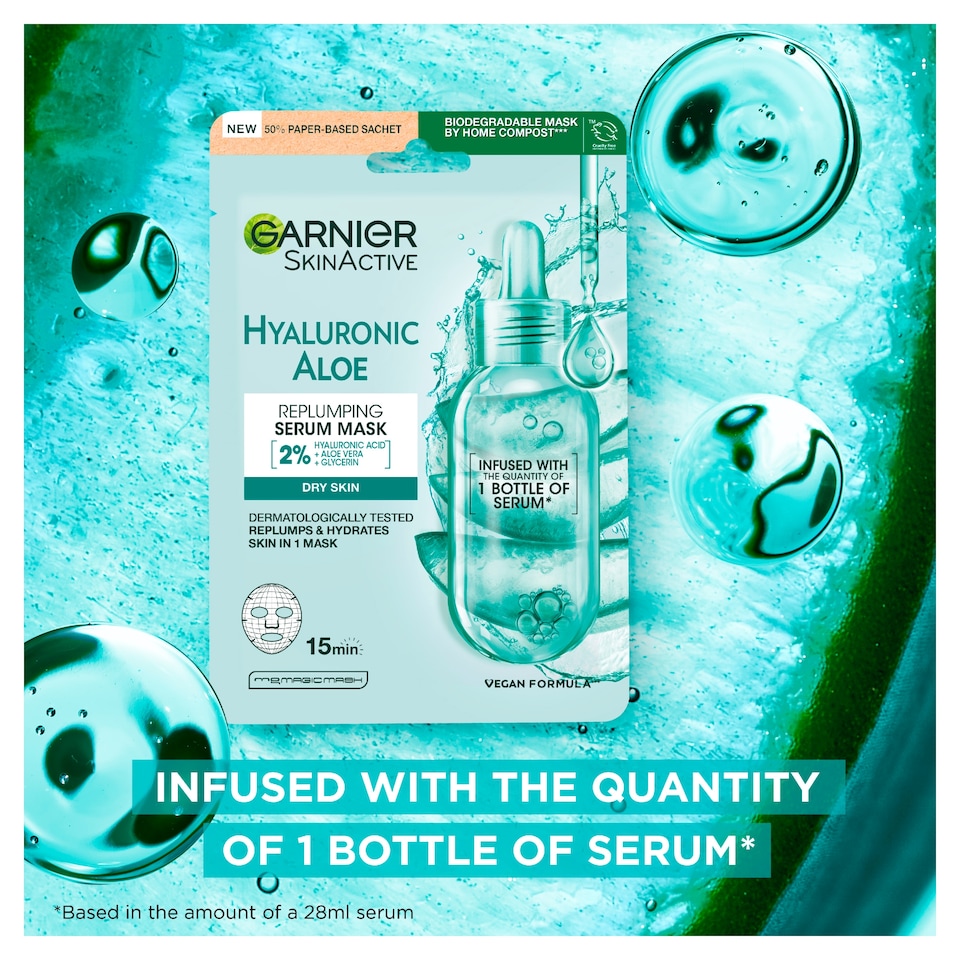 image 1 of Garnier Hyaluronic Aloe Replumping Serum Mask 28g