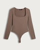 image 4 of F&F Polyamide Square Neck Long Sleeved Bodysuit in Tan