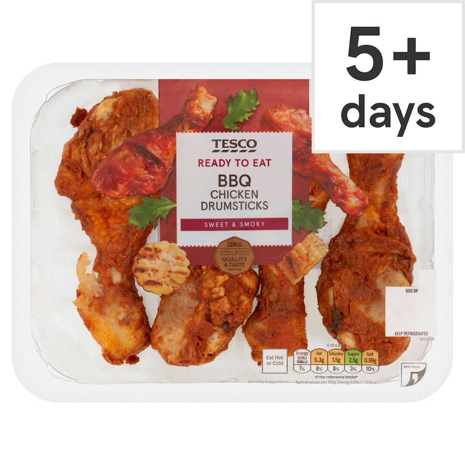 Tesco Ready To Eat Bbq Roast Chicken Drumsticks 430G