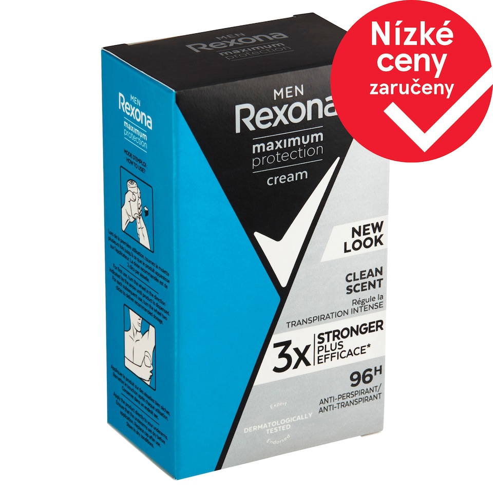Obrázek 1 pro produkt Rexona Men Maximum Protection Clean Scent tuhý krémový antiperspirant pro muže 45ml