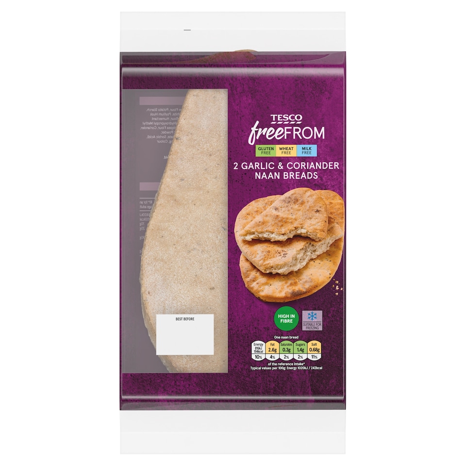 Tesco 2 Garlic & Coriander Naan Breads