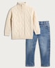 image 4 of F&F Boys 2-PieceCable Knit Jumper and Denim Jeans Set in Cream