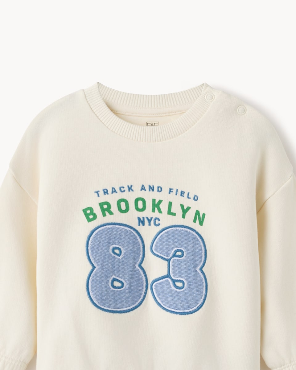 image 1 of F&F Baby 2-Piece Cotton Rich Sweatshirt & Trouser Set in Cream