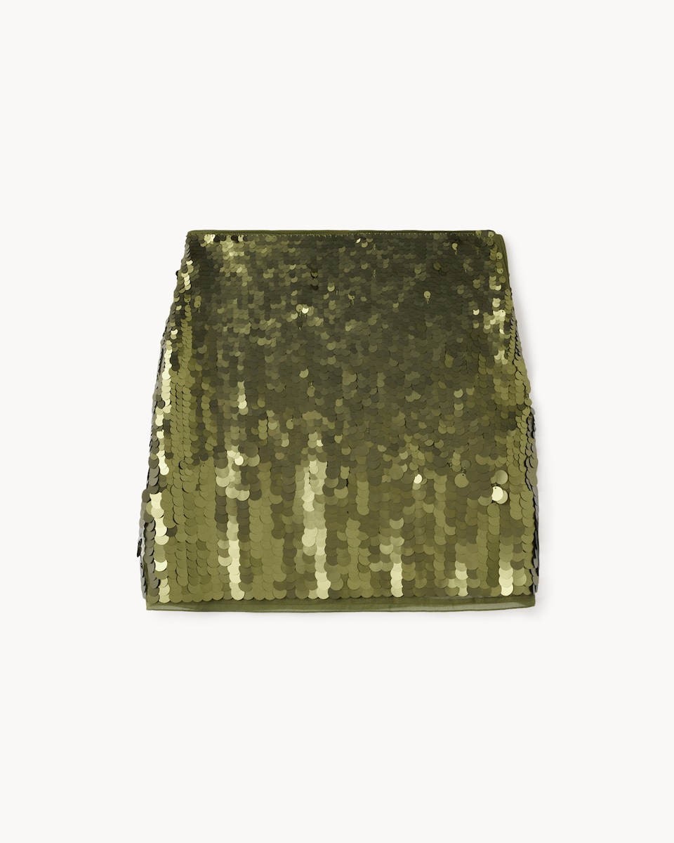 image 1 of F&F Sequin Mini Skirt in Khaki