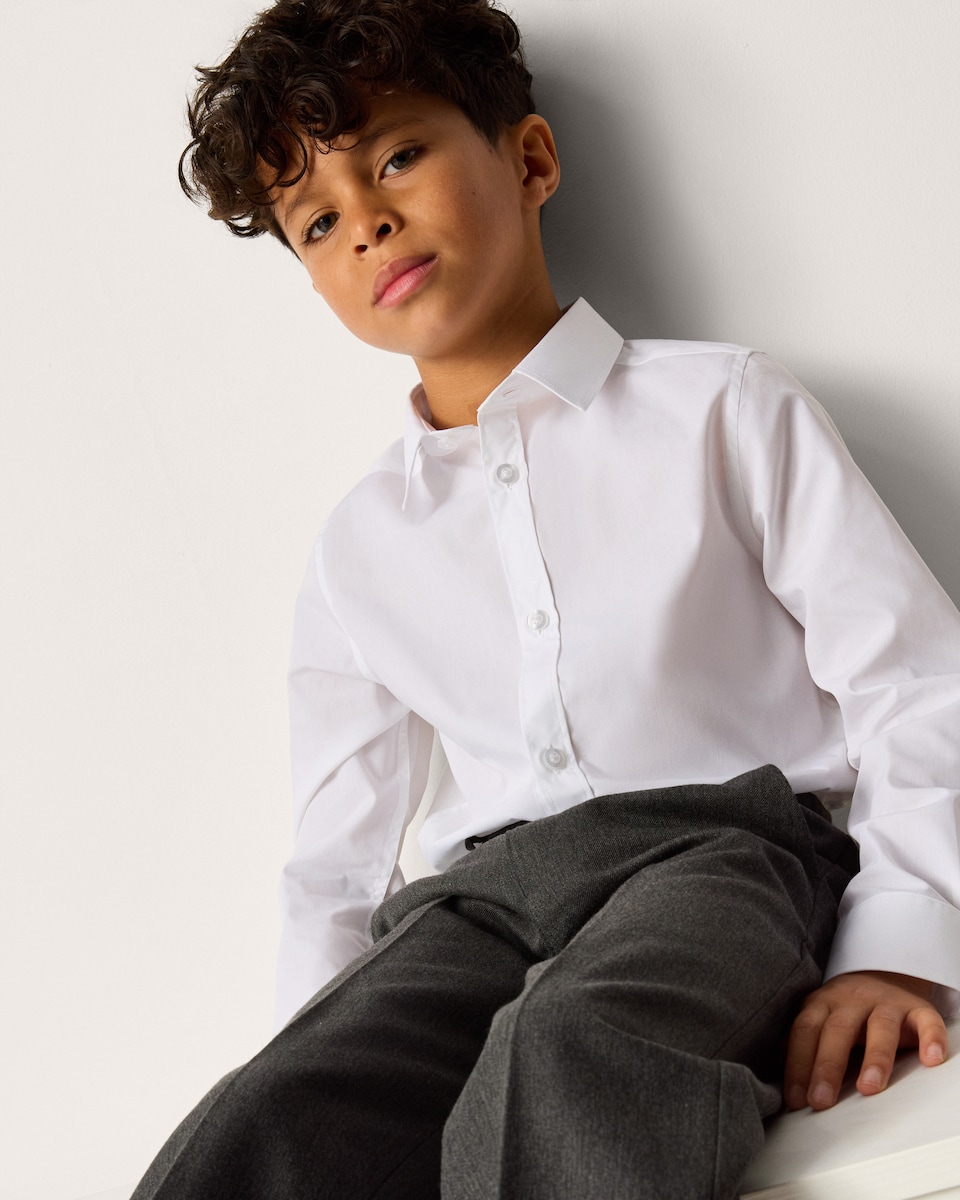 image 1 of F&F School Boys 5-Pack Regular Fit Long Sleeved Shirts in White