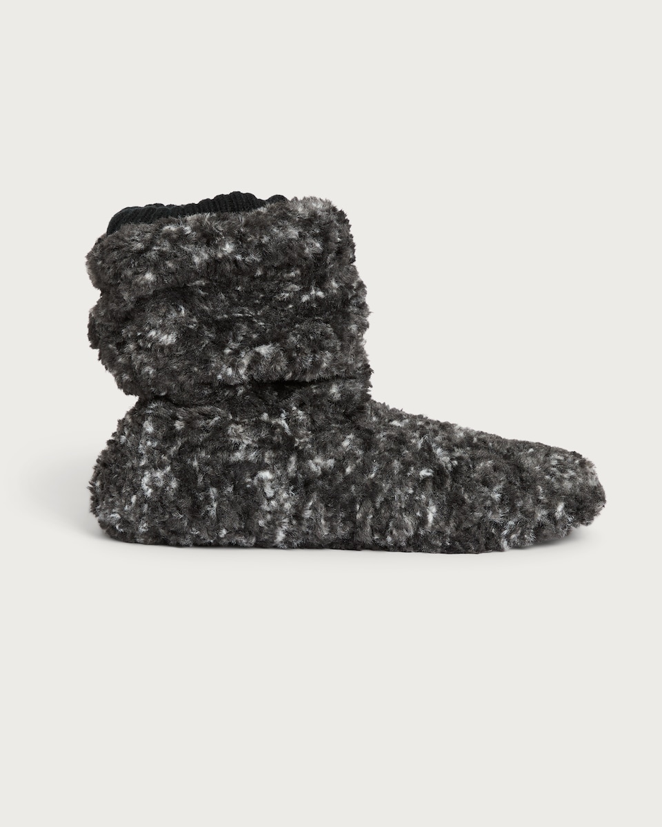 image 1 of F&F Fleece Textured Boot Slippers in Multi Black