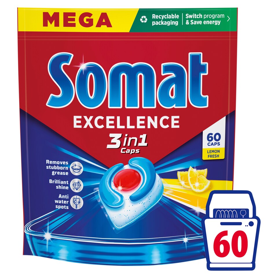 Somat Excellence 3in1 Lemon Fresh Dishwasher Capsules 60 pcs 1086 g