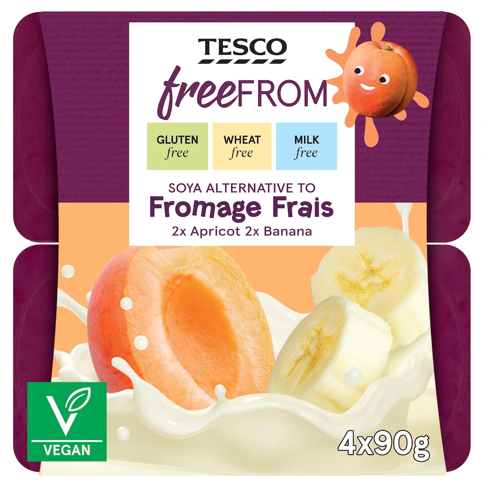 Tesco Free From Apricot & Banana Soya Yogurt 4X90g