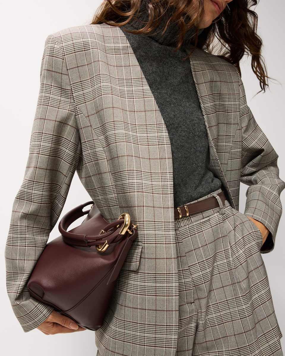 image 1 of F&F Checked Collarless Co-ord Blazer in Multi Brown