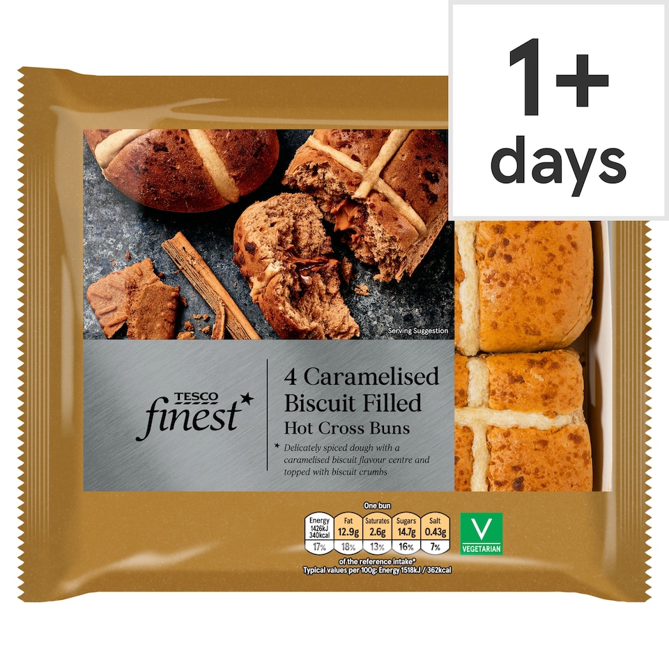 Tesco Finest 4 Caramelised Biscuit Hot Cross Buns