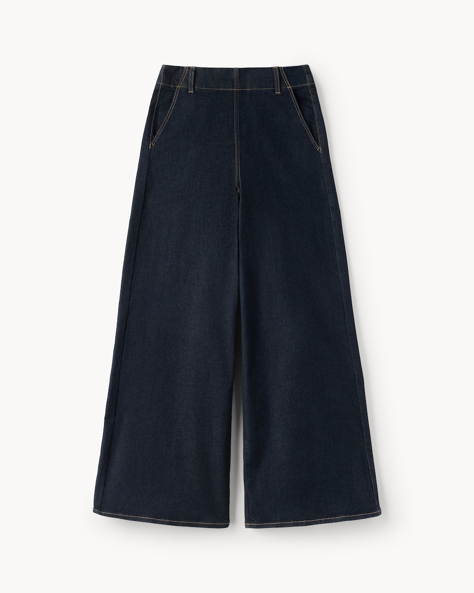 image 1 of F&F Cotton Rich Sculpt Wide Leg Jeans in Navy