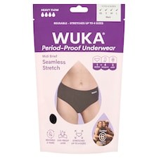 WUKA Seamless Stretch Midi Brief Period Proof Underwear Heavy Flow Black Size XS - L
