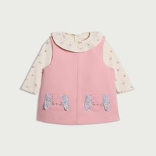 F&F Baby 2-Piece Bunny Pinafore and Long Sleeved Bodysuit Set in Pink