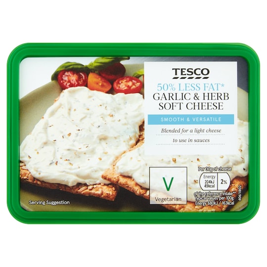 Tesco Soft Cheese 50 Less Fat Garlic & Herb 200G Tesco Groceries