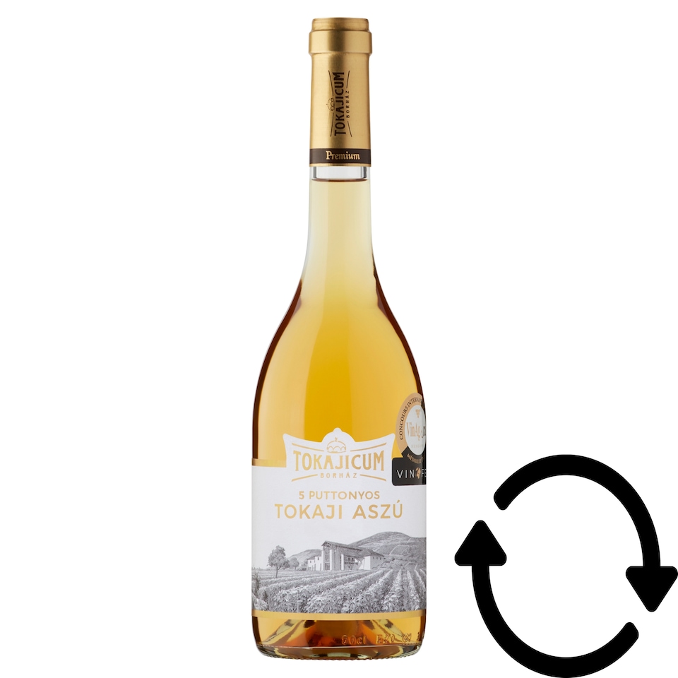 Tokajicum Tokaji 5 puttonyos Aszú édes fehér borkülönlegesség 10,5 % 0,5 l