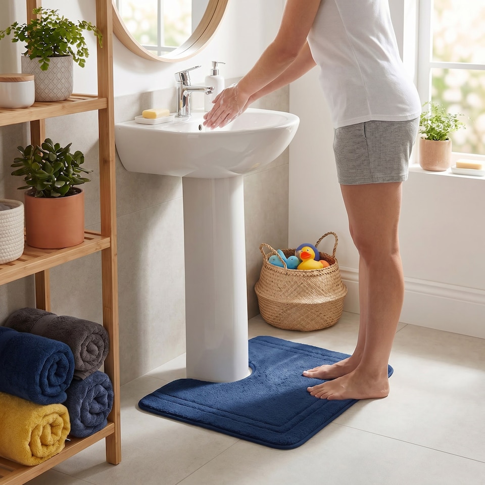 image 1 of Beldray Navy Anti-Mould Bath Mat & Pedestal Mat Set