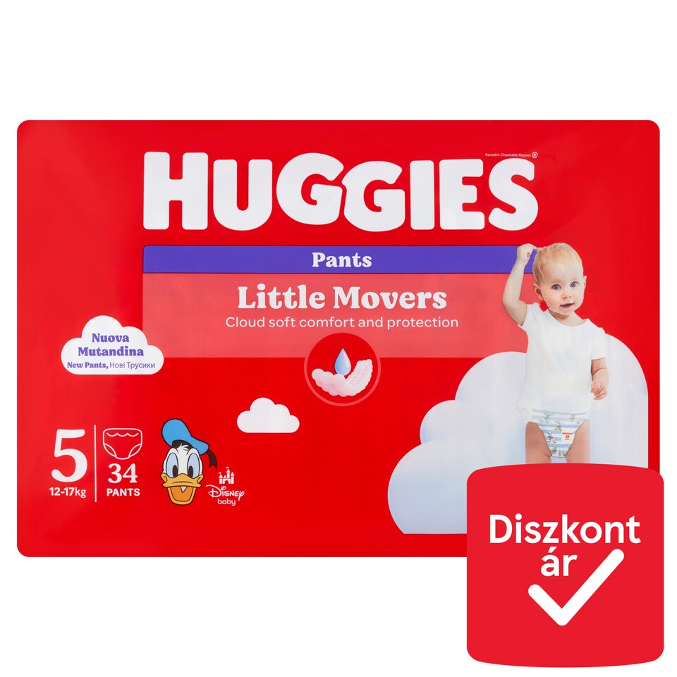 Huggies Little Movers nadrágpelenka újszülött csecsemők számára, méret: 5, 12-17 kg 34 db