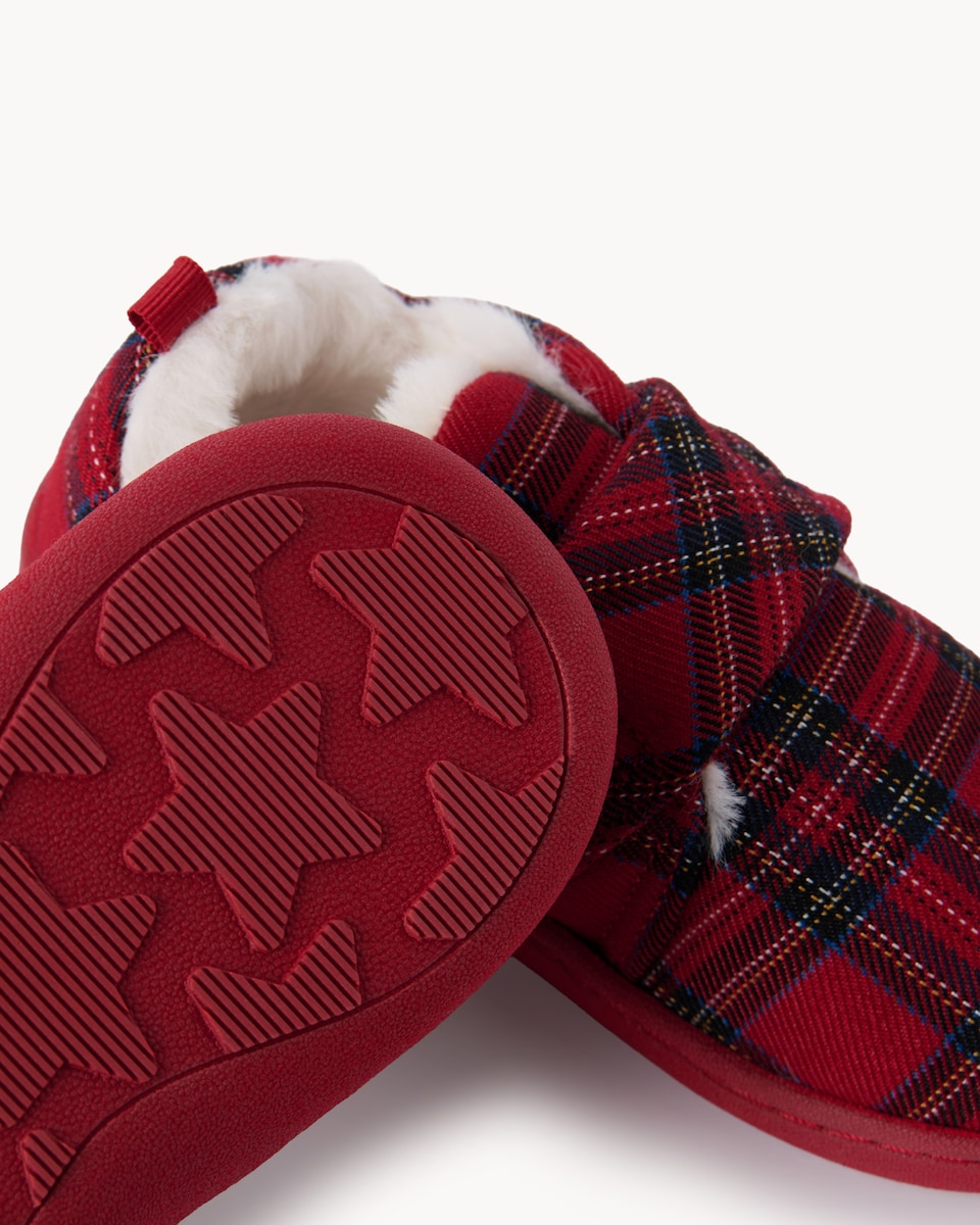 image 1 of Christmas Unisex Check Patterned Cupsole Slippers in Red
