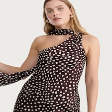 F&F Polka Dot One-Shoulder Dress in Chocolate
