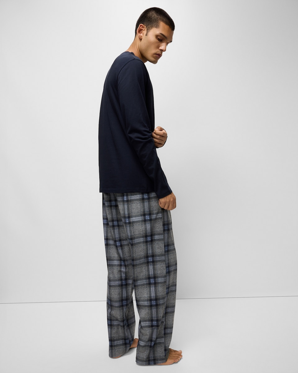 image 1 of F&F Checked Fleece Bottoms Pyjama Set in Navy