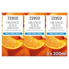 Tesco Smooth Orange Juice 3X200ml