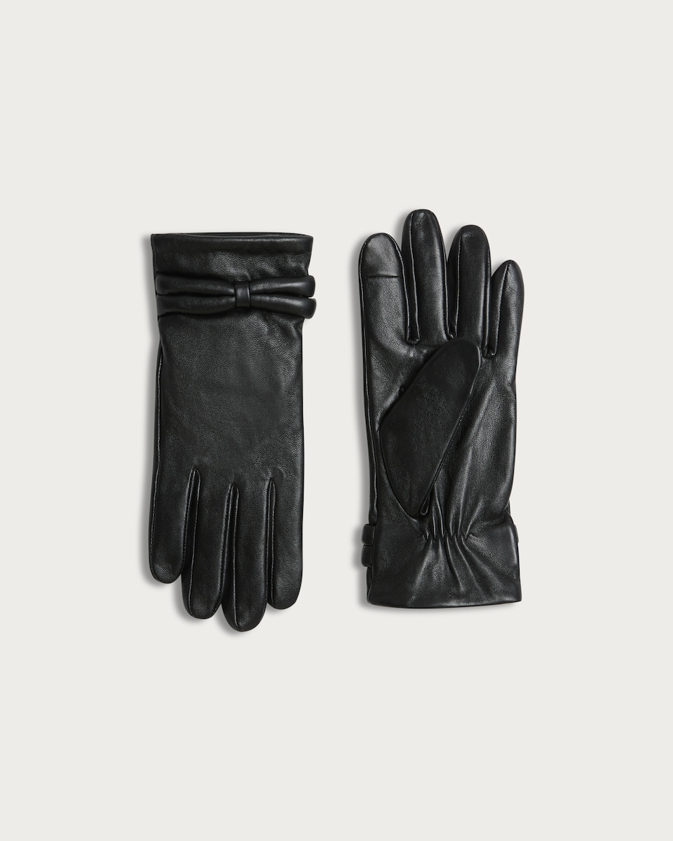 image 1 of F&F Leather Bow Detail Gloves in Black