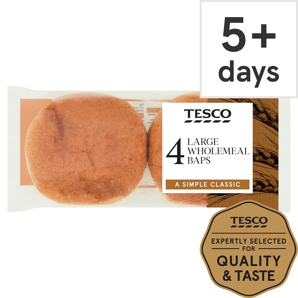 Tesco Large Wholemeal Baps 4 Pack