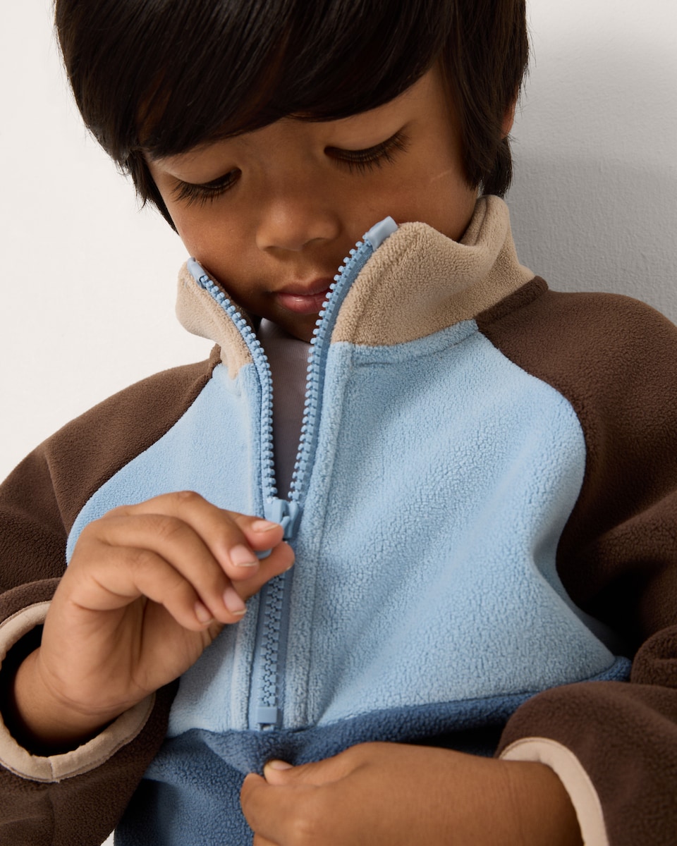 image 1 of F&F Boys Fleece Colour Block Jacket in Blue