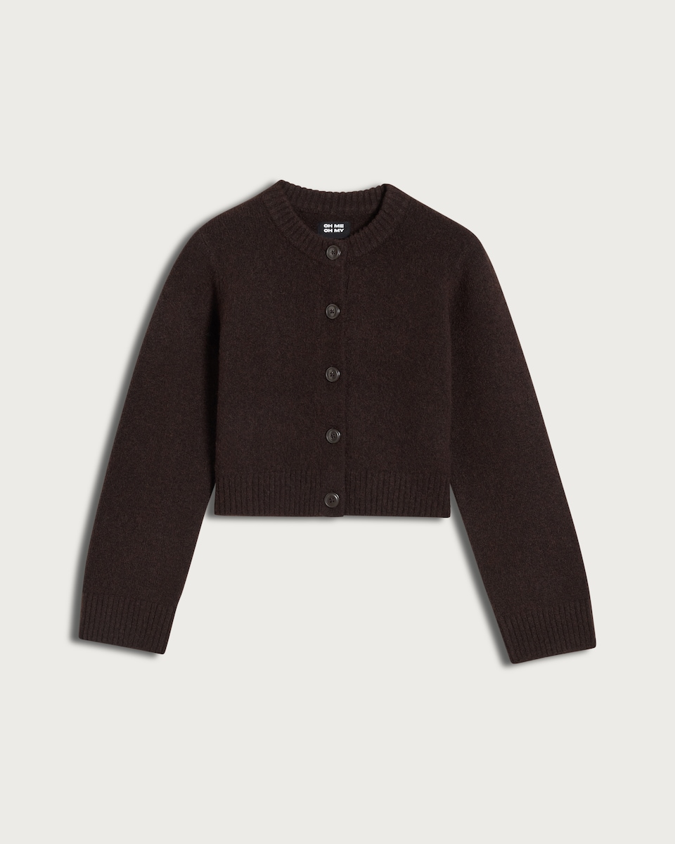 image 1 of OH ME OH MY Button Up Cropped Cardigan in Chocolate