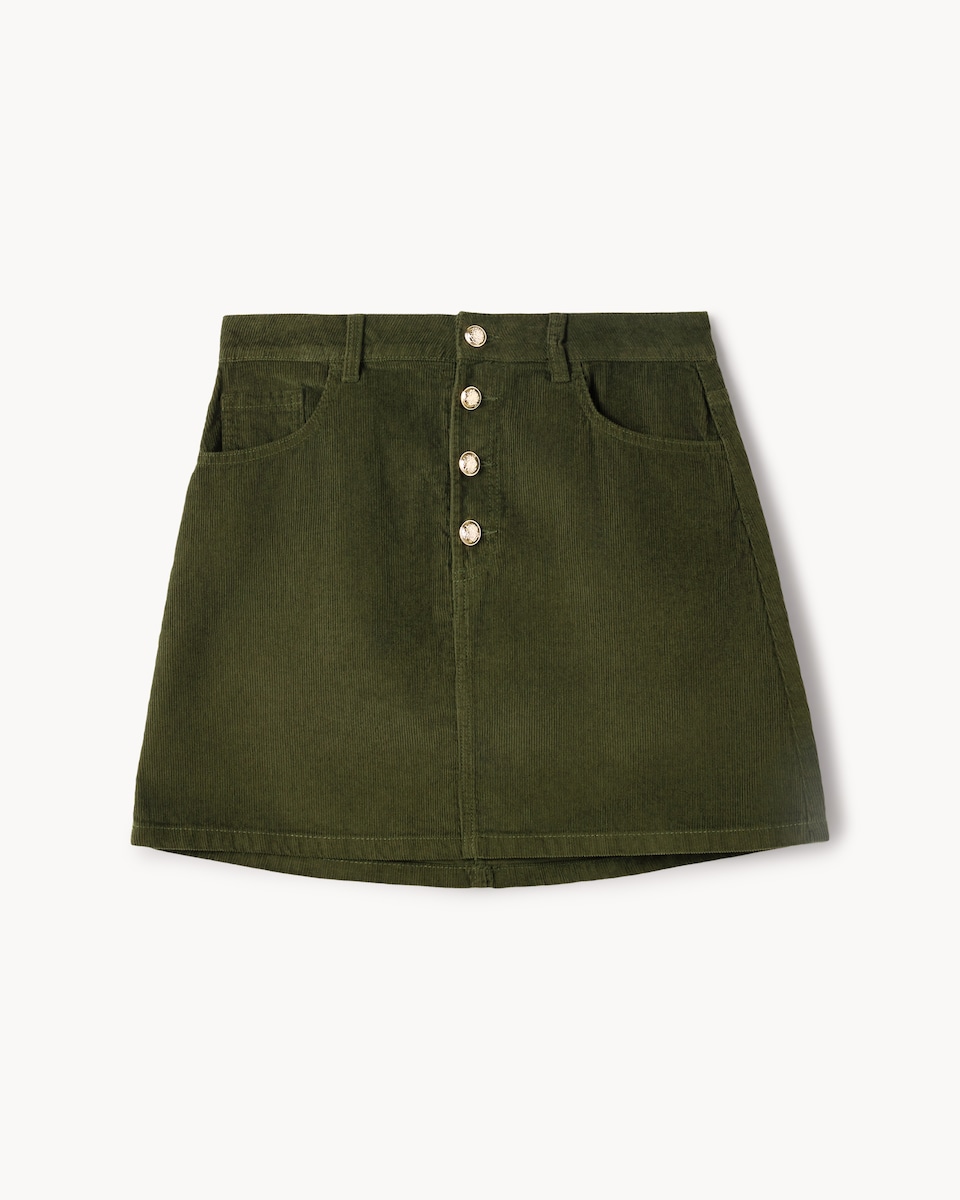 image 1 of F&F Pure Cotton Corduroy Mini Skirt in Olive