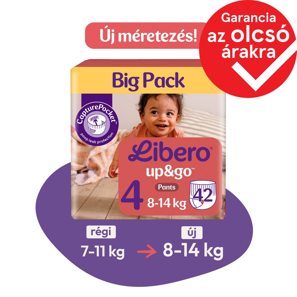 Libero Up&Go Big Pack bugyipelenka, méret: 4, 8-14 kg, 42 db 1. kép