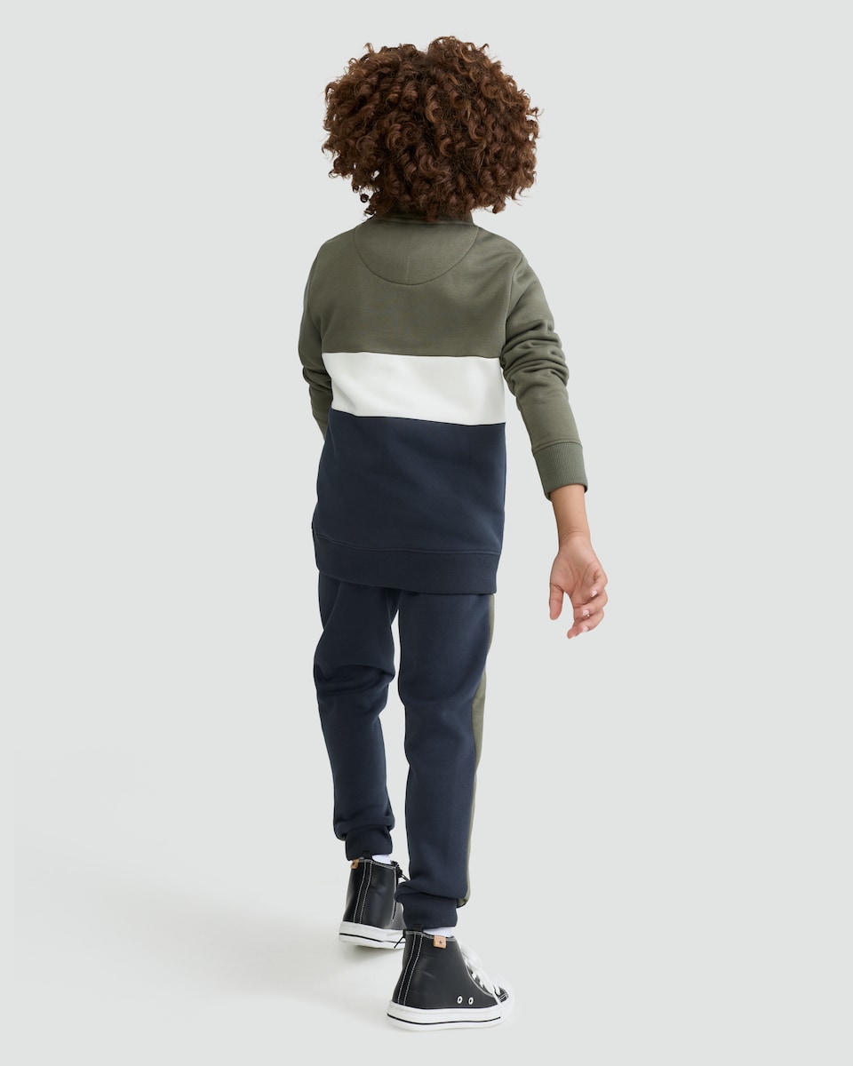 image 1 of F&F Boys 2-Piece Cotton Rich Half Zip Colour Block  Sweatshirt and Joggers Set in Green