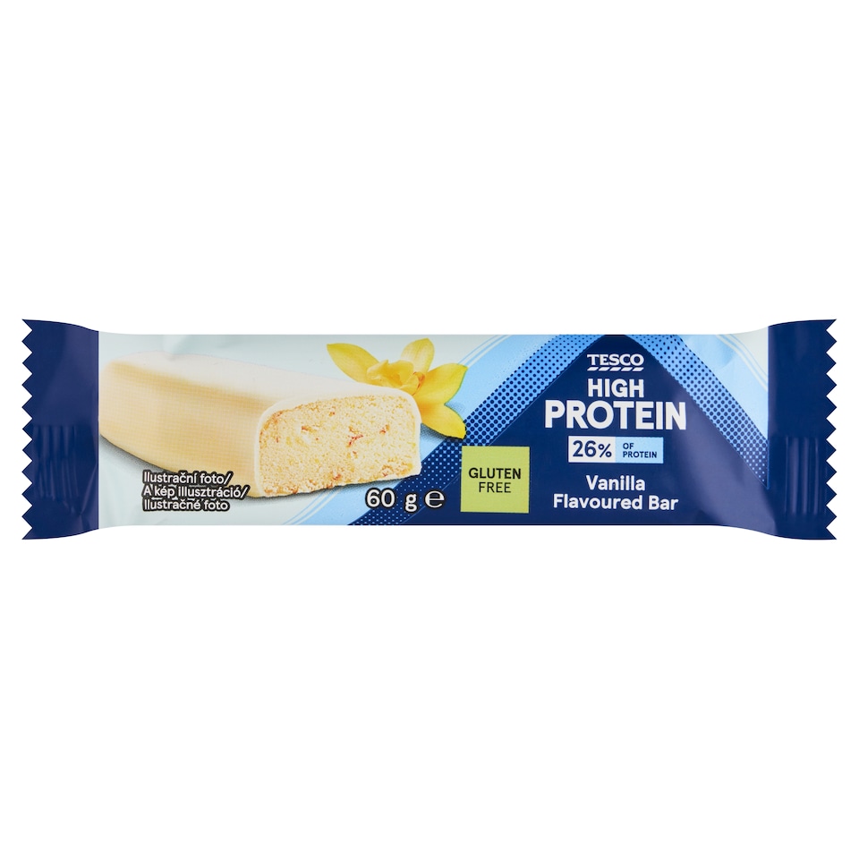 Tesco Proteinová tyčinka s vanilkovou příchutí máčená v bílé polevě 60g