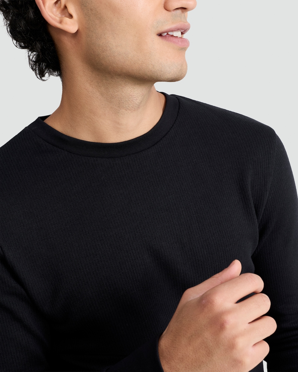 image 1 of F&F WARMPLUS™ Medium Warmth Ribbed Long Sleeved Thermal Top in Black