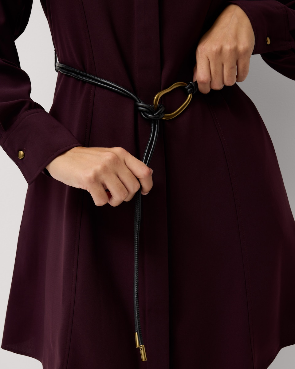 image 1 of F&F Belted Shirt Midi Dress in Burgundy