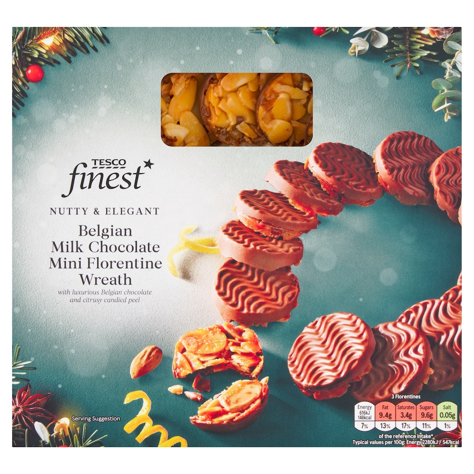 Tesco Finest Florentin karamellás desszert szeletelt mandulával és kandírozott citrushéjjal 135 g