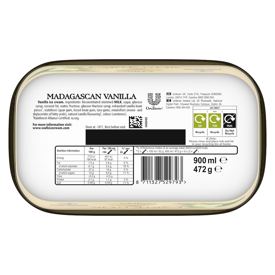 image 1 of Carte D'or Madagascan Vanilla Ice Cream Tub 900ml