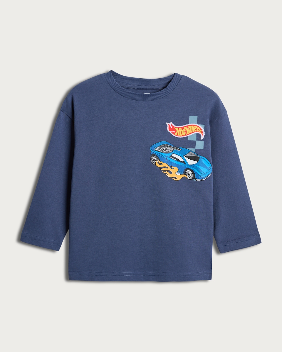 image 1 of Hot Wheels Pure Cotton Long Sleeved Top in Blue
