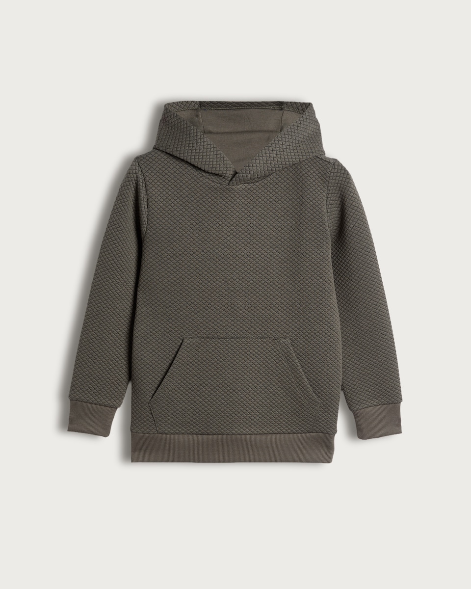 image 1 of F&F Boys Diamond Textured Kangaroo Pocket Hoodie in Grey