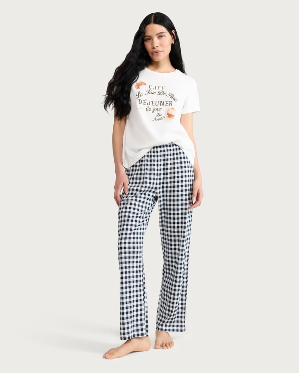 image 1 of F&F Pure Cotton Café Print Pyjama Set in Multi White