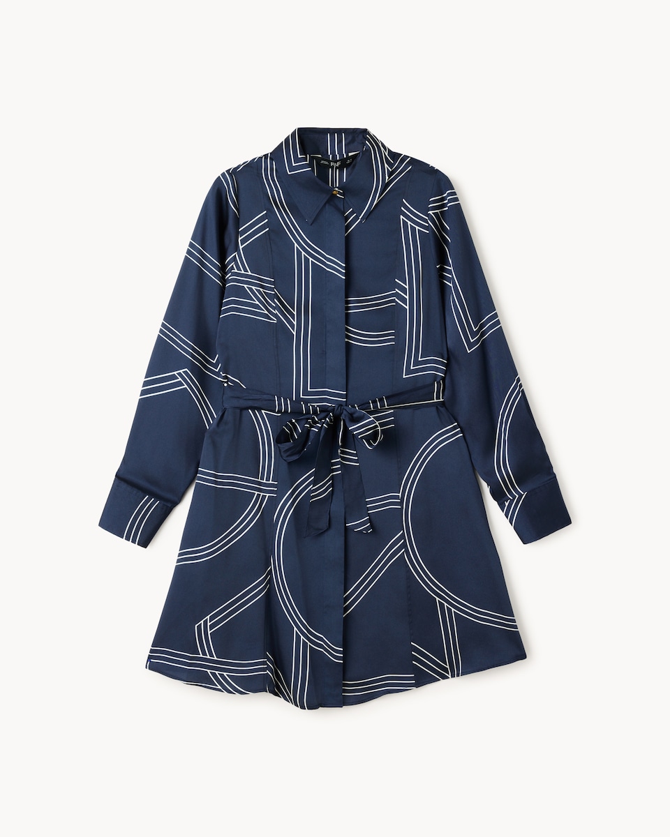image 1 of F&F Abstract Print Shirt Mini Dress in Navy
