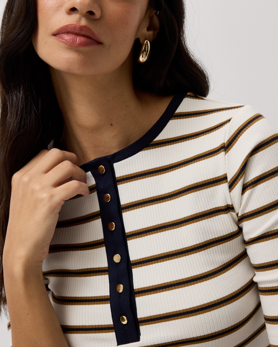image 1 of F&F Cotton Rich Ribbed Striped Button Up Top in Multi