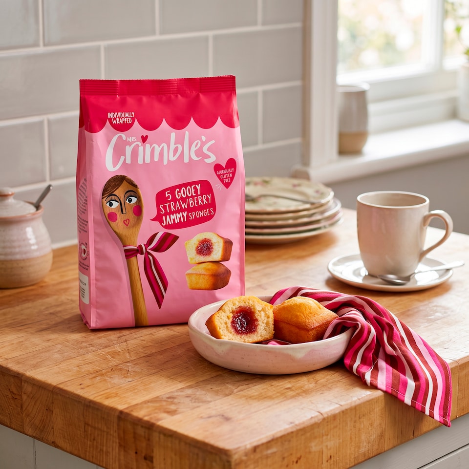 image 1 of Mrs Crimbles Gluten Free 5 Gloriously Gooey Strawberry Sponge Cakes 175g